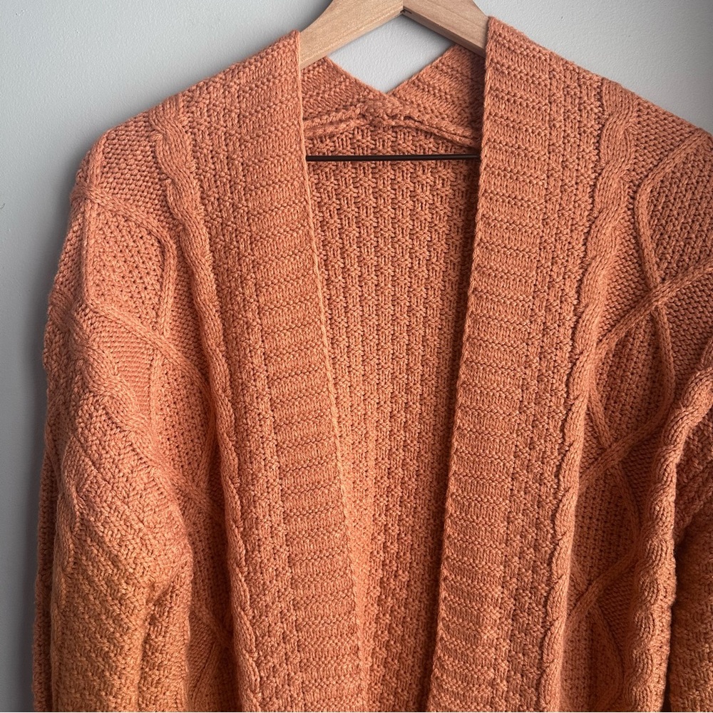 Cozy Cable Knit Cardigan Sweater - Rust - Picture 4 of 6